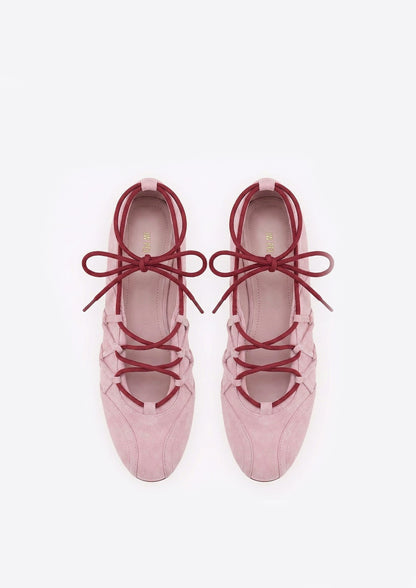 Iria Lace-Up Ballet Flats - Dusty Rose