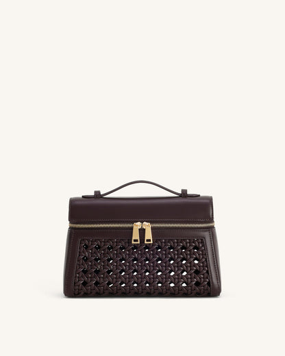 Thea Large Woven Top Handle Bag - Dark Red