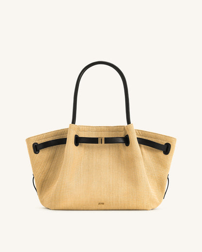 Hana Medium Faux Straw Tote Bag - Brown Straw