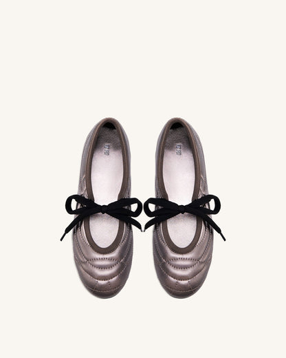Erika Topstitching Lace-up Ballet Flats - Dark Brown