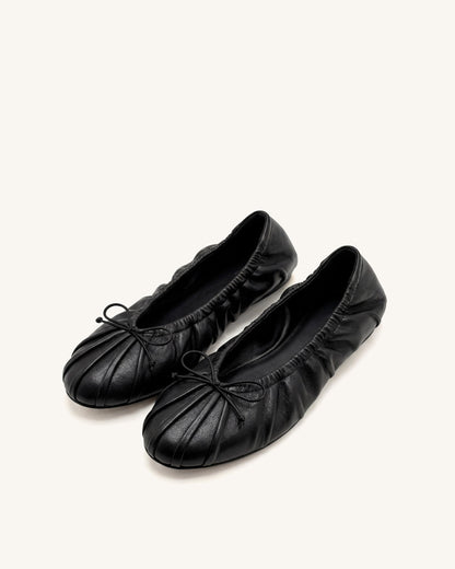 Solenne Ruched Drawstring Ballet Flats - Khaki