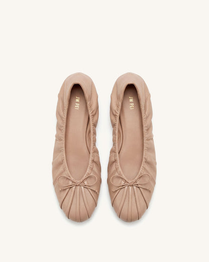 Solenne Ruched Drawstring Ballet Flats - Black