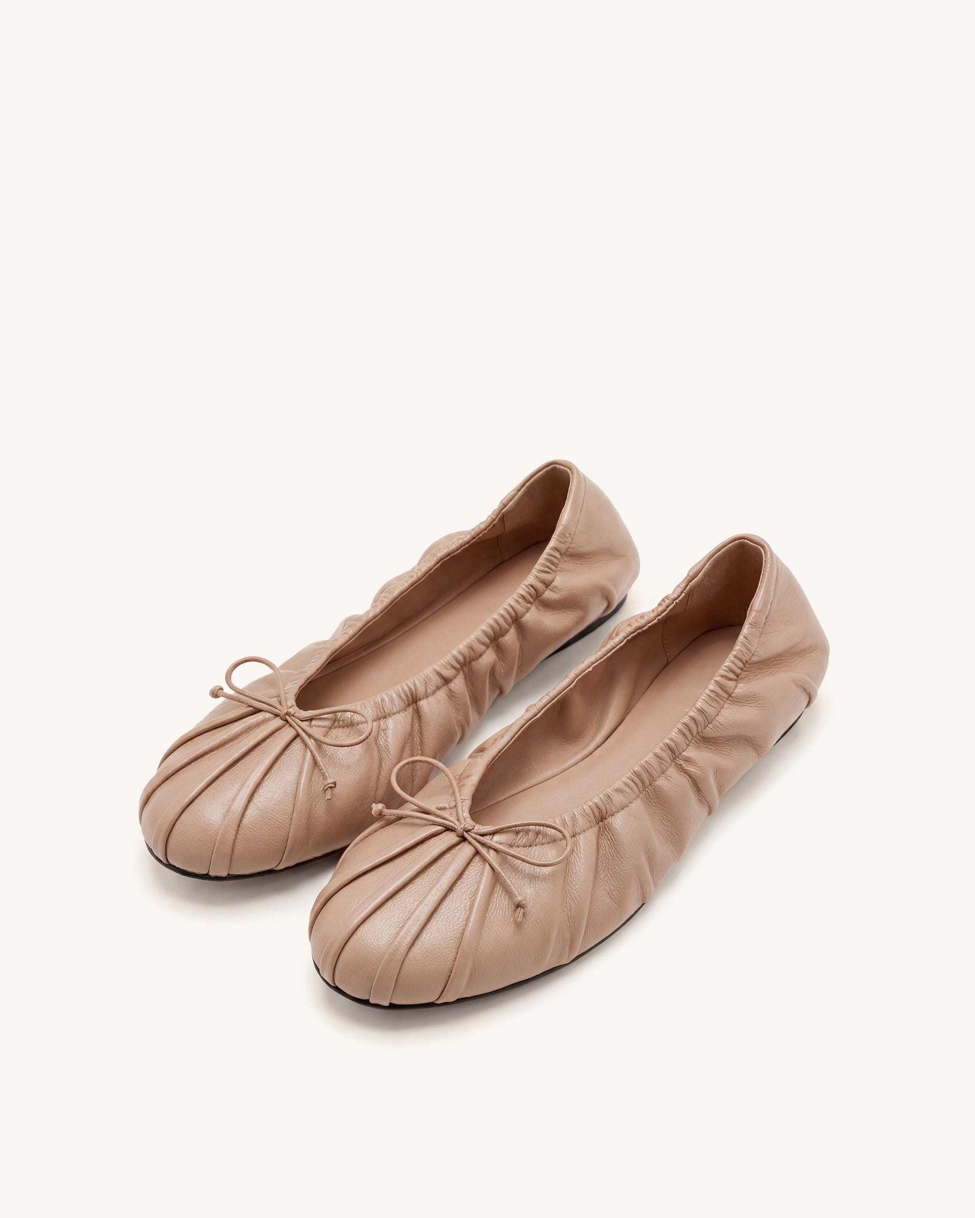 Solenne Ruched Drawstring Ballet Flats - Black
