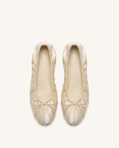 Solenne Ruched Drawstring Satin Ballet Flats - Blue