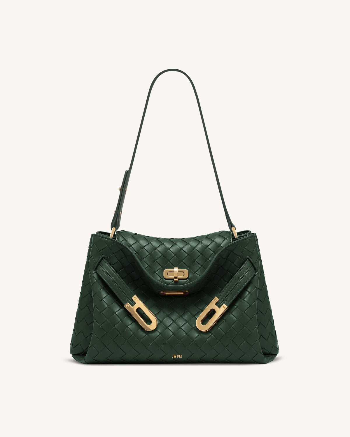 Rhea Woven Texture Double Buckle Shoulder Bag - Navy Blue