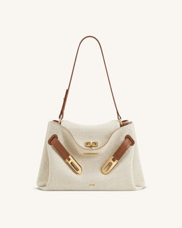 Rhea Double Buckle Shoulder Bag - Brown Canvas