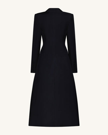 Structured Peak-Lapel Cutaway Maxi Blazer - Black
