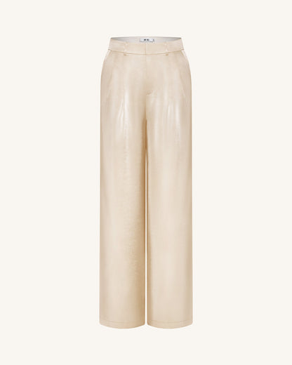 Satin Wide-Leg Trousers - Cream