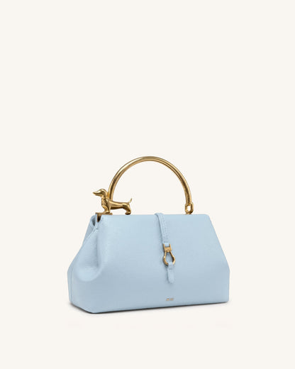 Bruna Dachshund Metal Handle Top Handle Bag - Light Blue
