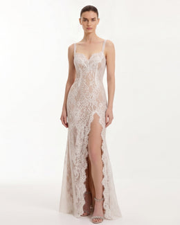Lace Slit Maxi Dress - White