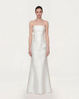 Strapless Floral Polyester Dress - White