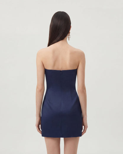 Floral Printed Mini Dress - Navy blue