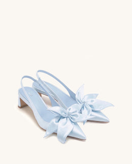 Queena Floral Appliques Slingback Pumps - Blue