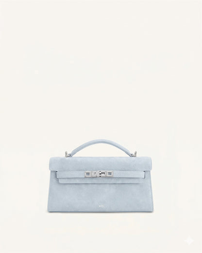 Noor Faux Suede Top Handle Bag - Blue