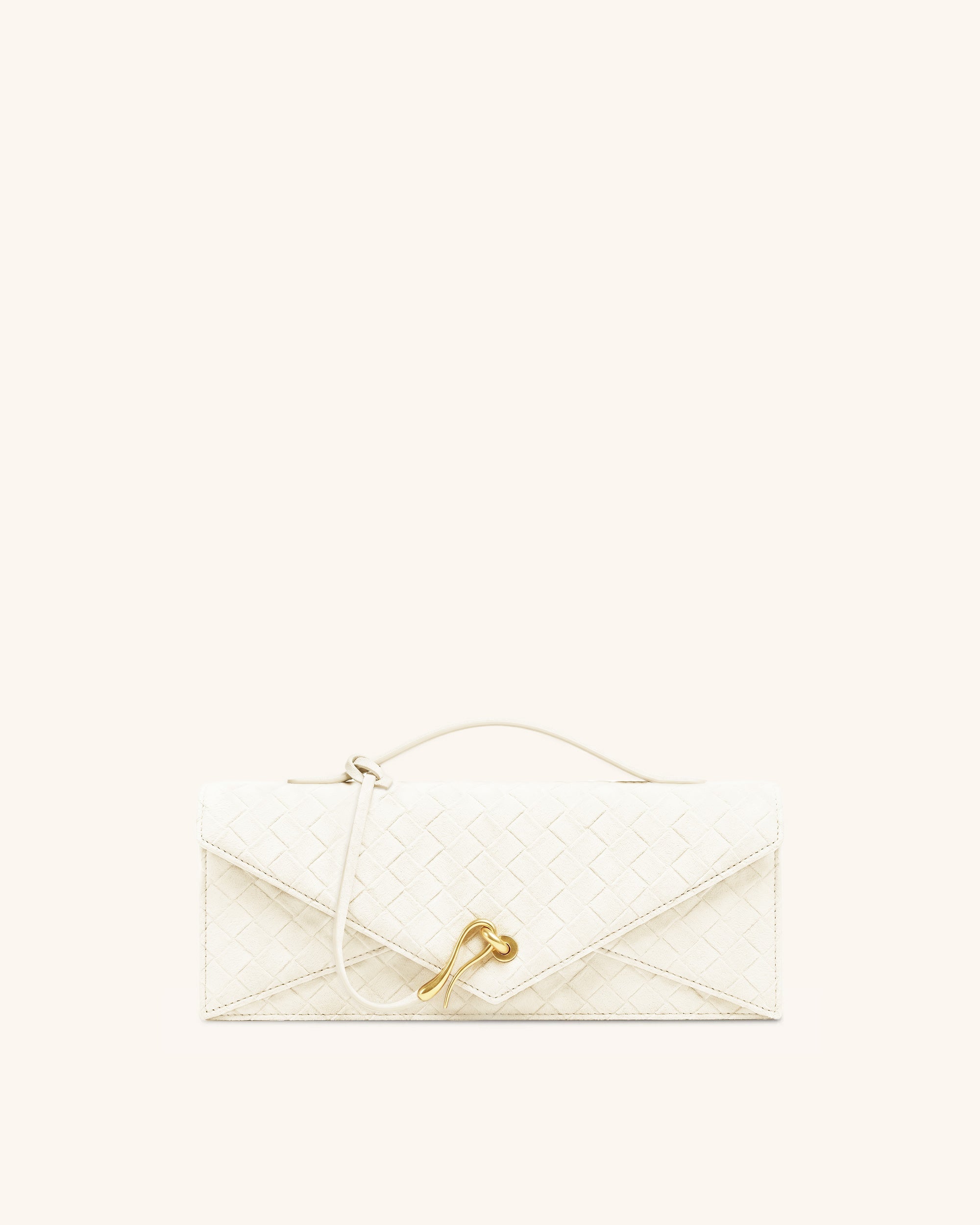 Celeste Faux Suede Woven Textured Envelope Top Handle Bag - White
