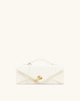 Celeste Faux Suede Woven Textured Envelope Top Handle Bag - White