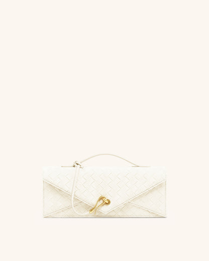 Celeste Faux Suede Woven Textured Envelope Top Handle Bag - White
