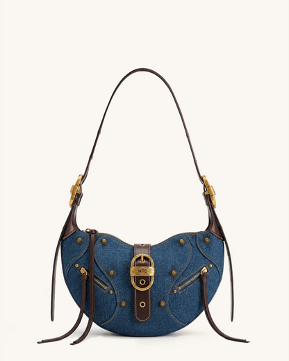 Tessa Studded Shoulder Bag - Blue Denim