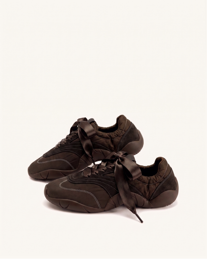 Flavia Ribbon Lace Ballerina Sneakers - Dark Brown