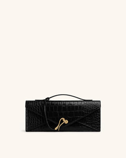 Celeste Envelope Top Handle Bag - Black Croc