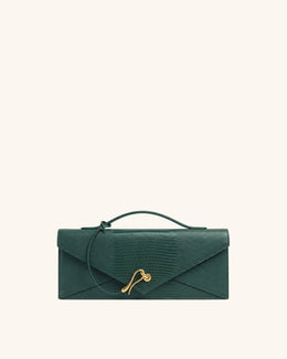 Celeste Envelope Top Handle Bag - Olive Green Lizard Texture
