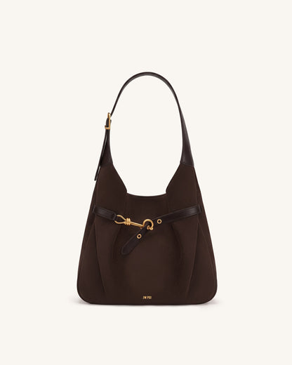 Alina Faux Suede Hobo Bag - Chocolate Brown