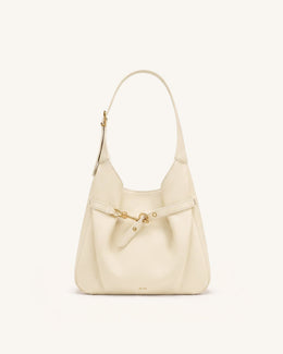 Alina Pebbled Hobo Bag - White
