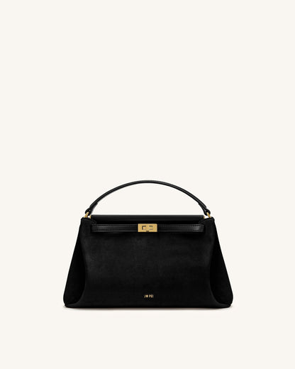 Carmen Faux Suede Top Handle Bag - Black
