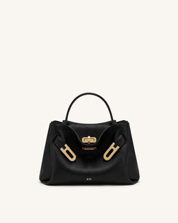 Rhea Small Pebbled Double Buckle Shoulder Bag - Black