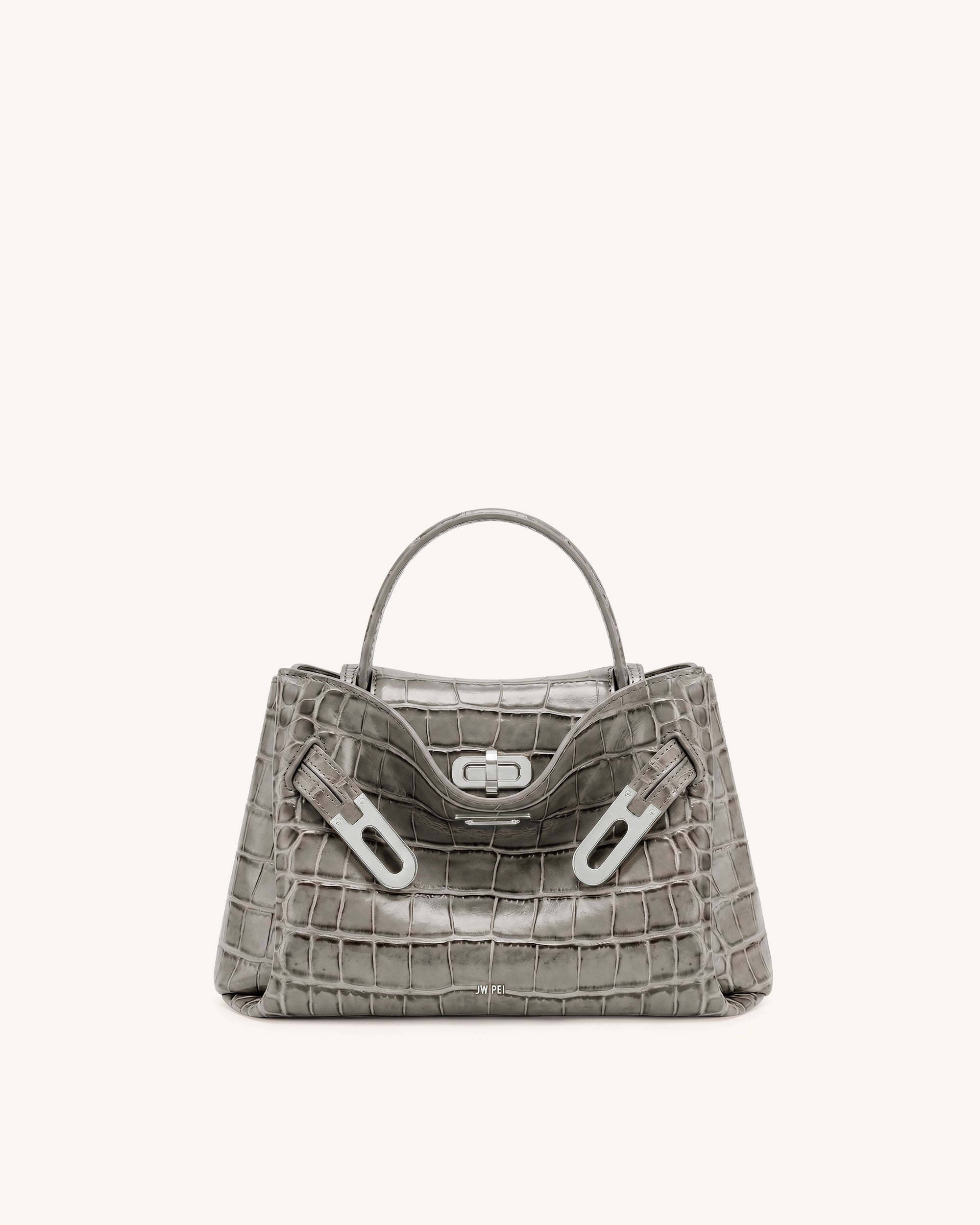 Rhea Small Double Buckle Shoulder Bag - Grey Croc