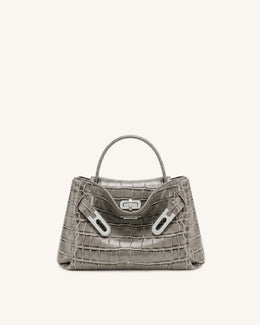 Rhea Small Double Buckle Shoulder Bag - Grey Croc