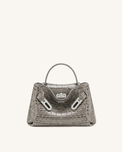 Rhea Small Double Buckle Shoulder Bag - Grey Croc