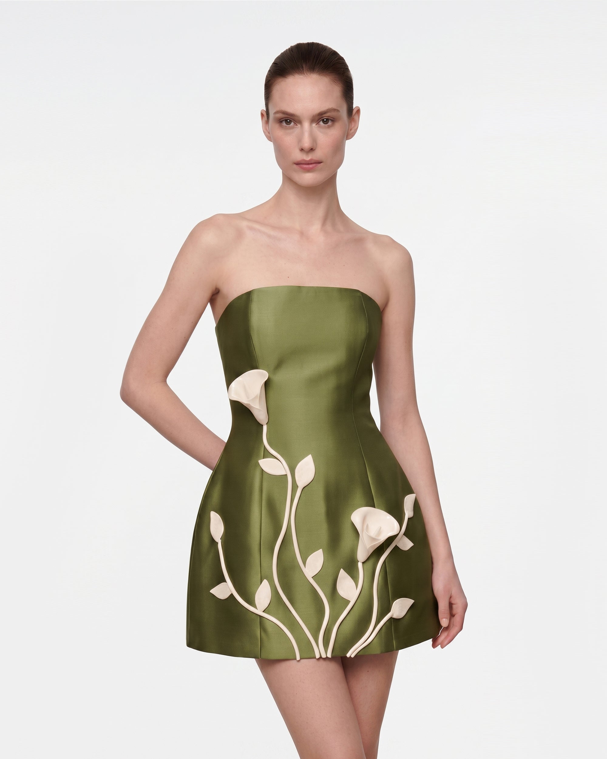 3D Vine Floral Strapless Mini Dress - Blue