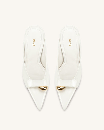 Noemi Pointed-Toe Mule Heels - White