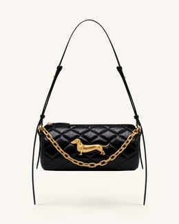 Lucienne Dachshund Quilted Chain Shoulder Bag - Black
