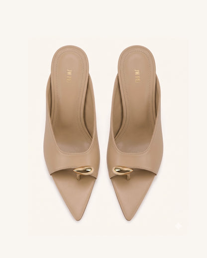 Noemi Pointed-Toe Mule Heels - Khaki