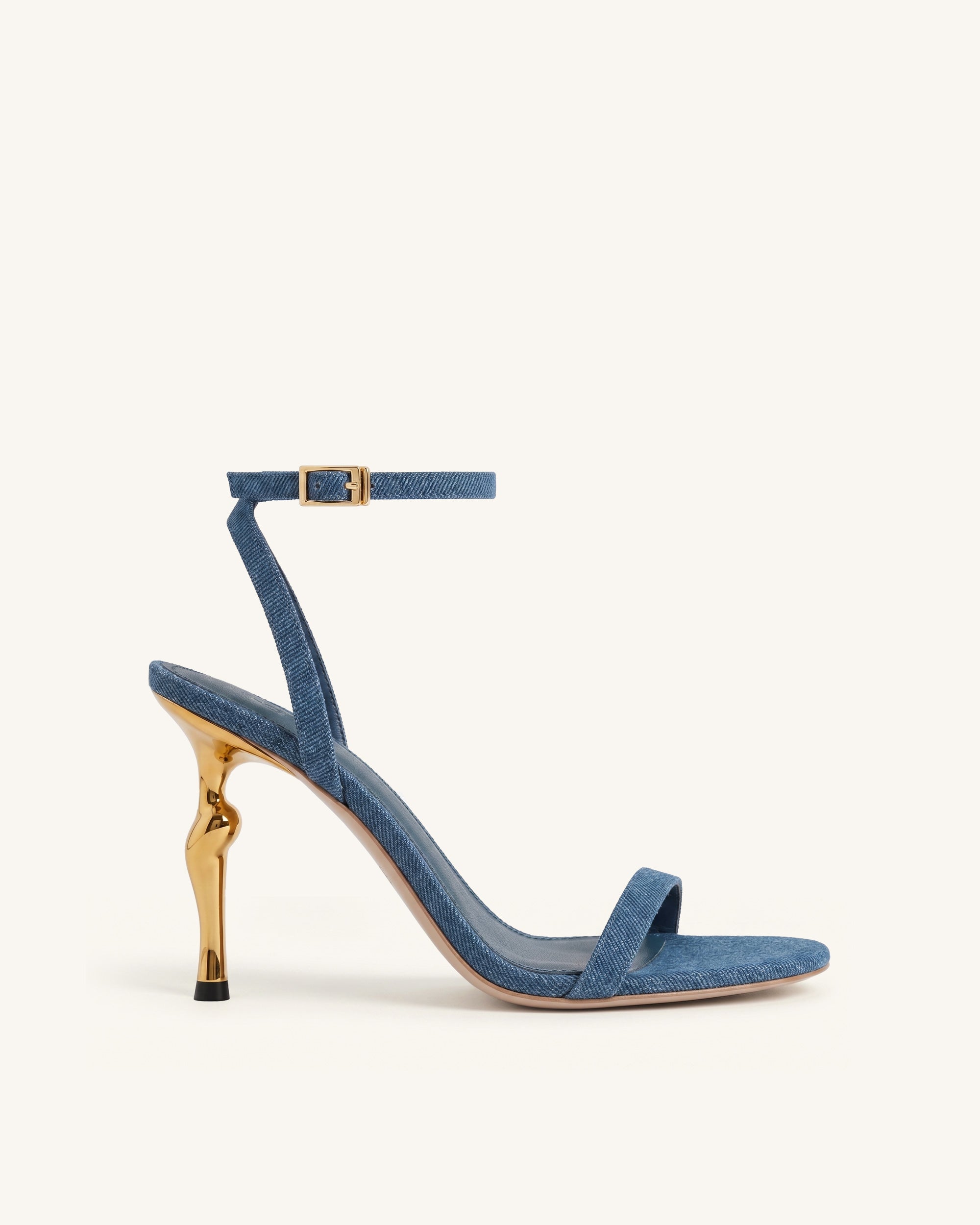 Alivia Gold Metal Heel Sandals - Denim Blue