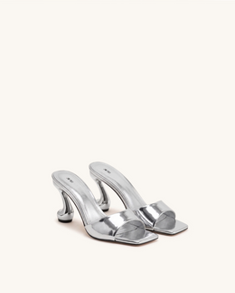 Hannah Metallic Faux Leather Mule Heels - Silver