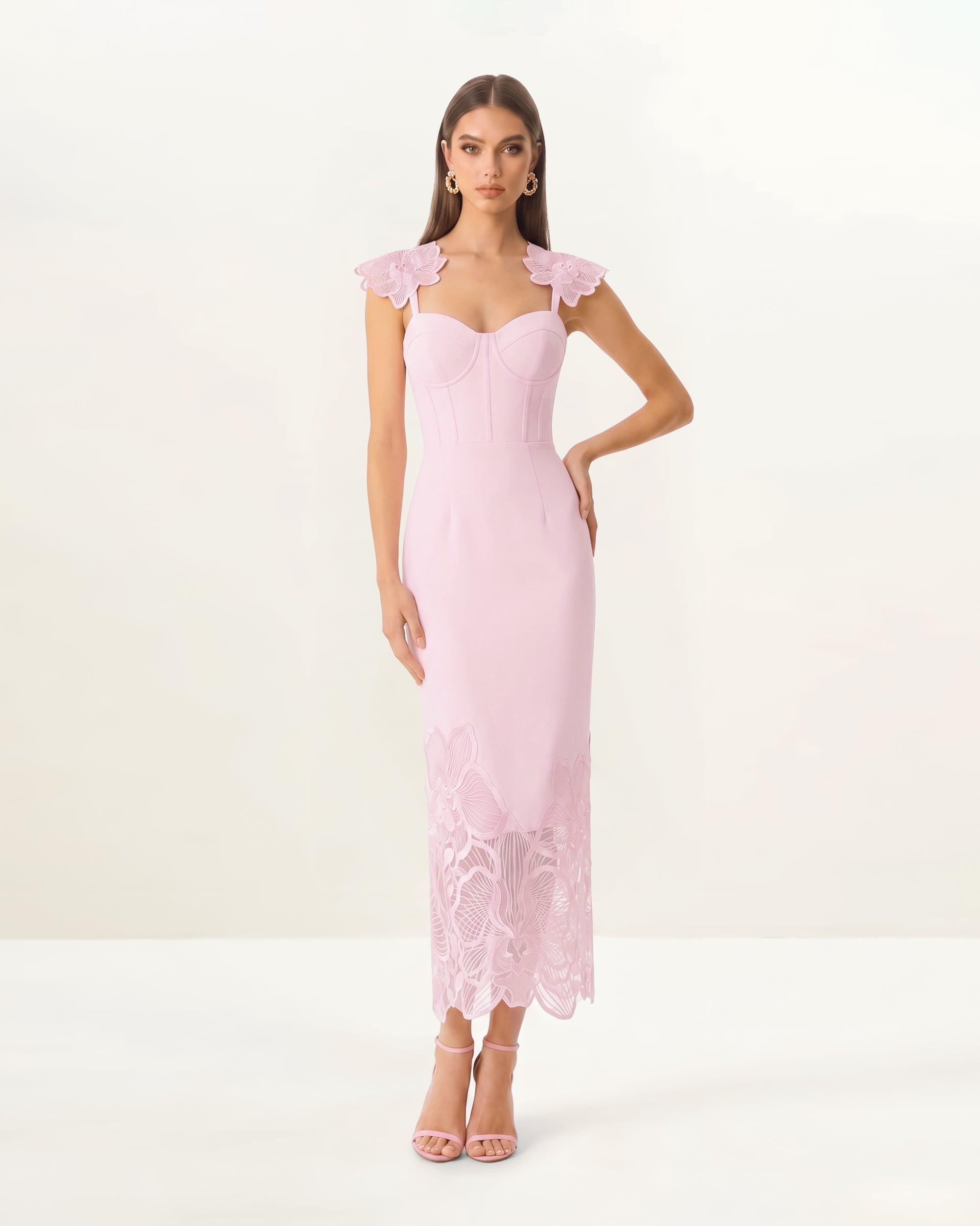 Orchid Embroidered Corset Dress - Dusty Rose
