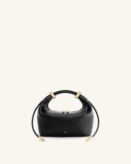 Ellie Metal Ring Embellished Top Handle Bag - Black