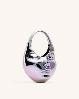 Lillian Face Crescent Top Handle Bag - Silver