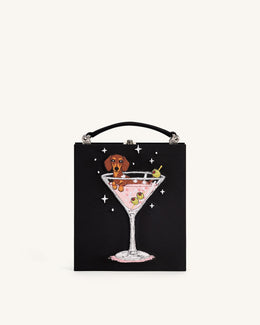 Taya Wine Glass Puppy Pattern Book Shape Clutch Bag - Black