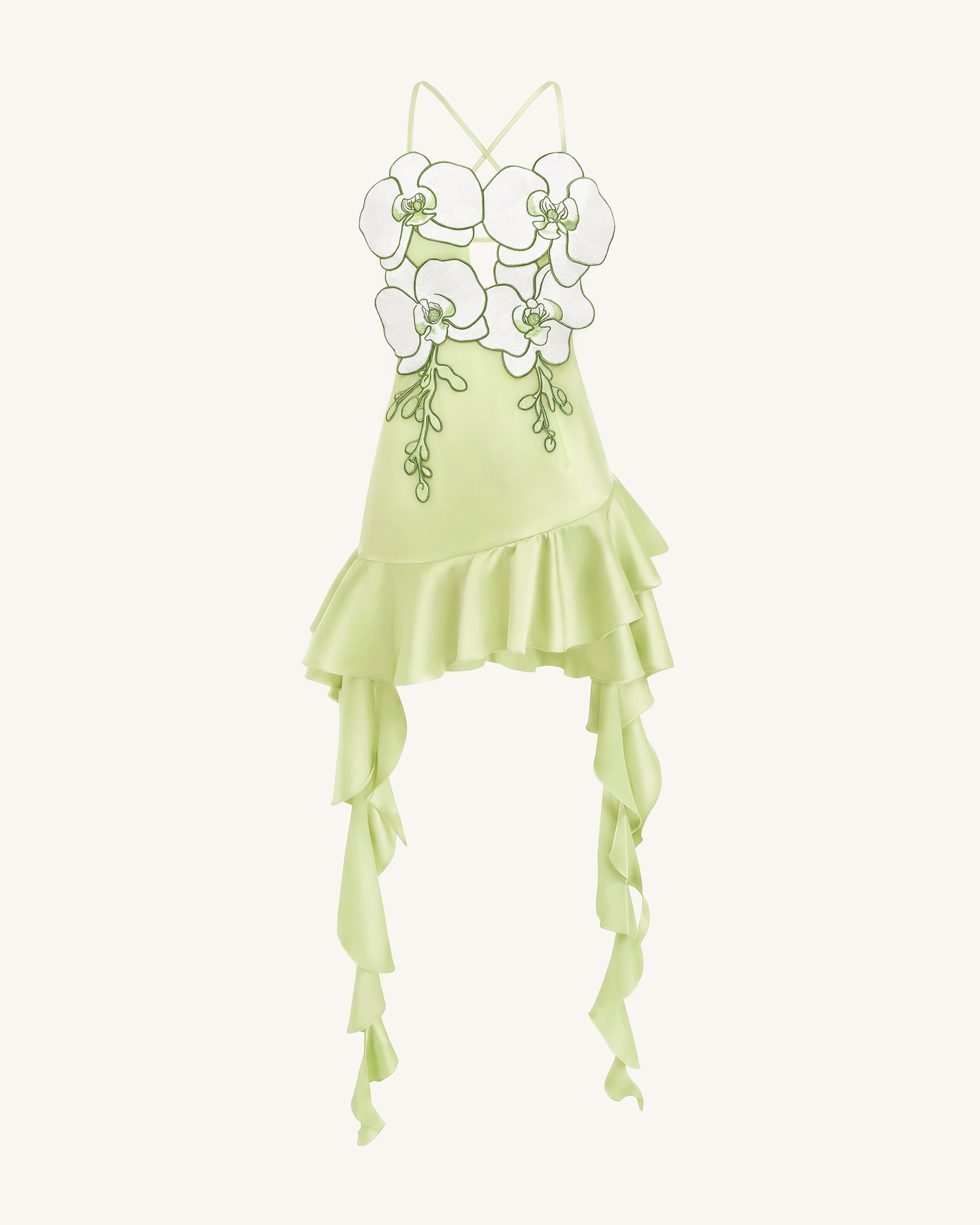 Orchid Embroidered Ruffle Hem Mini Dress - Black