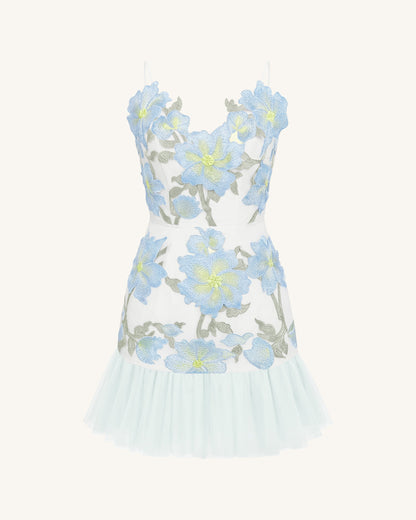Floral Sling Mini Dress - Baby Blue