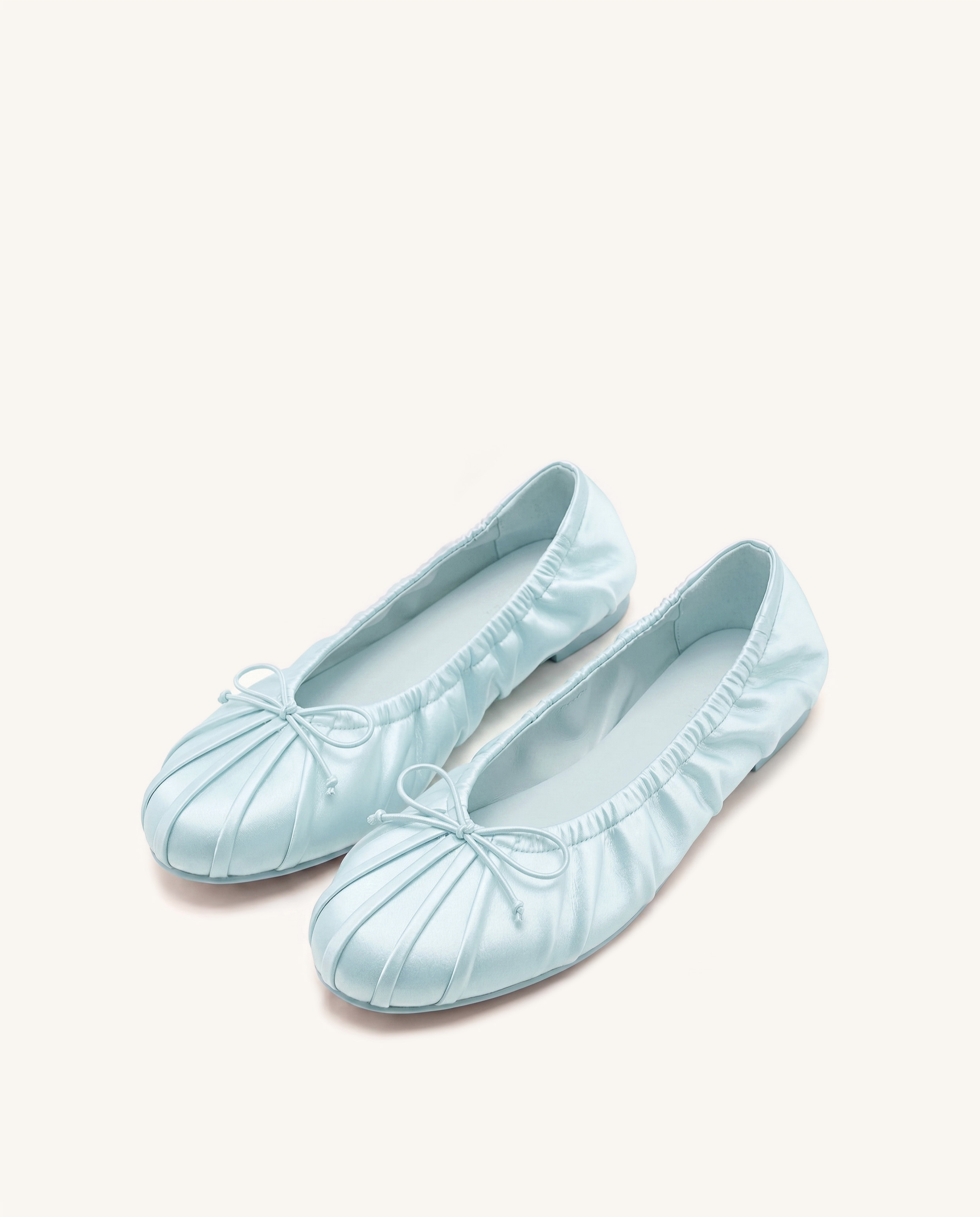 Solenne Ruched Drawstring Satin Ballet Flats - Beige