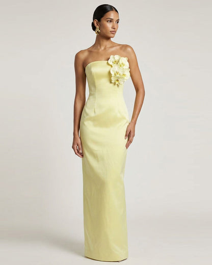 Orchid Embellished Strapless Maxi Dress - Yellow