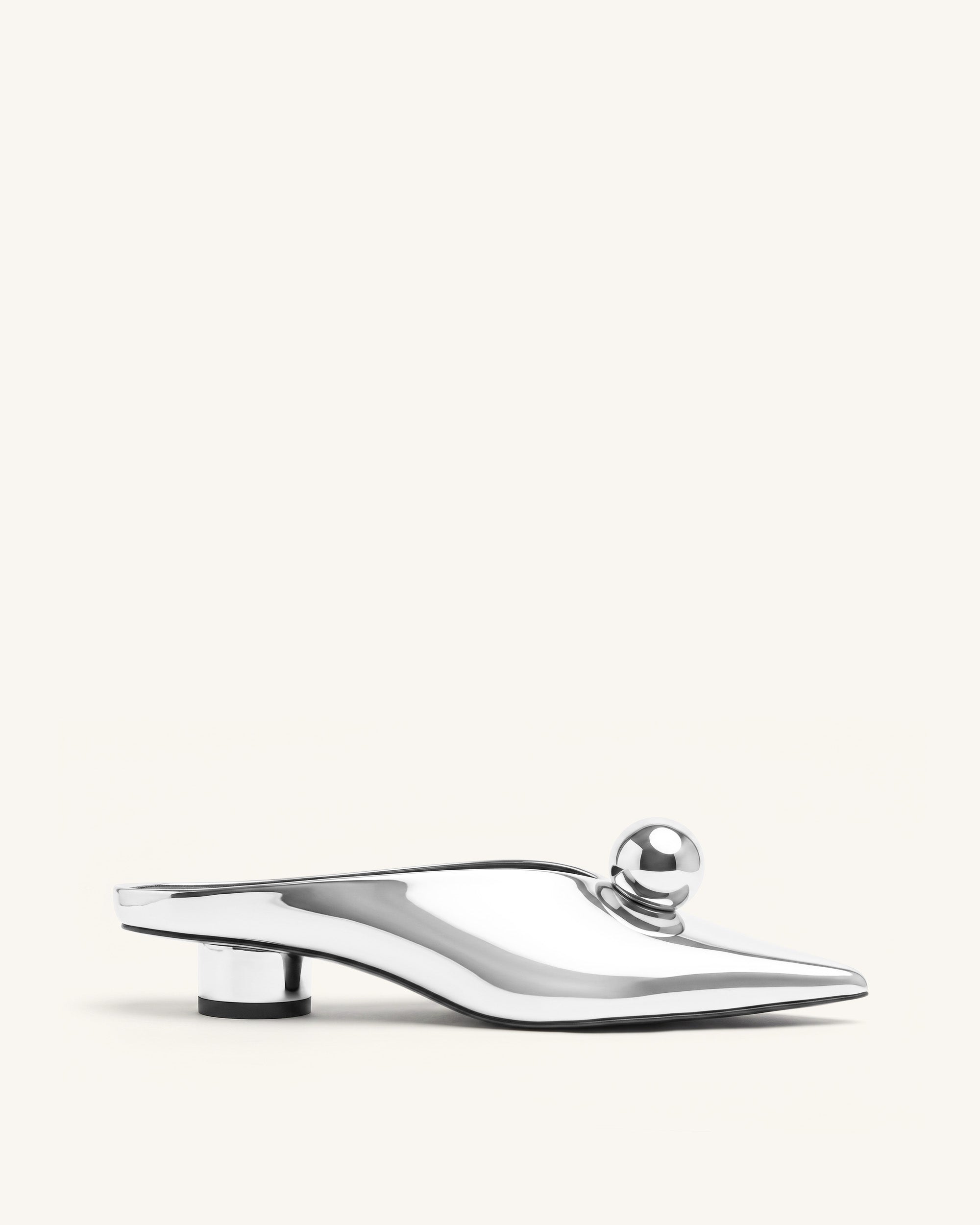 Helena Gold Sphere Pointed Toe Mules - Silver