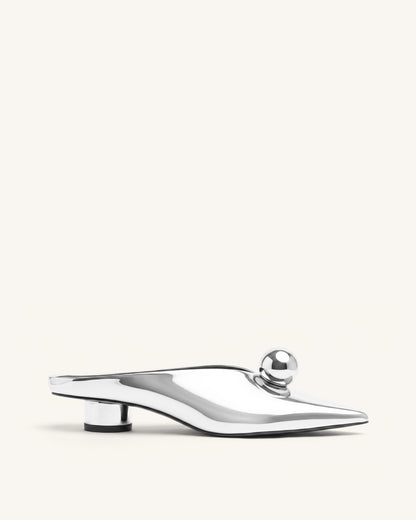 Helena Gold Sphere Pointed Toe Mules - Silver