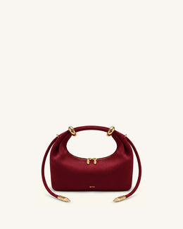 Ellie Faux Suede Metal Ring Embellished Top Handle Bag - Burgundy