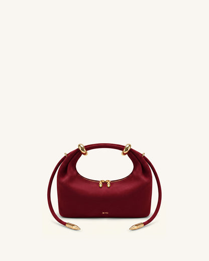 Ellie Faux Suede Metal Ring Embellished Top Handle Bag - Burgundy